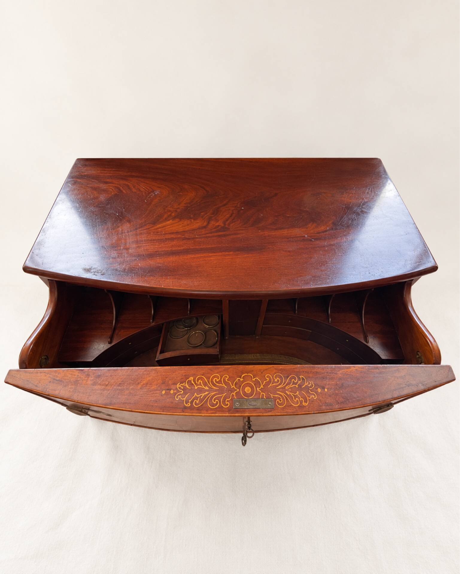 Flame mahogany drop-leaf writing desk, English style.