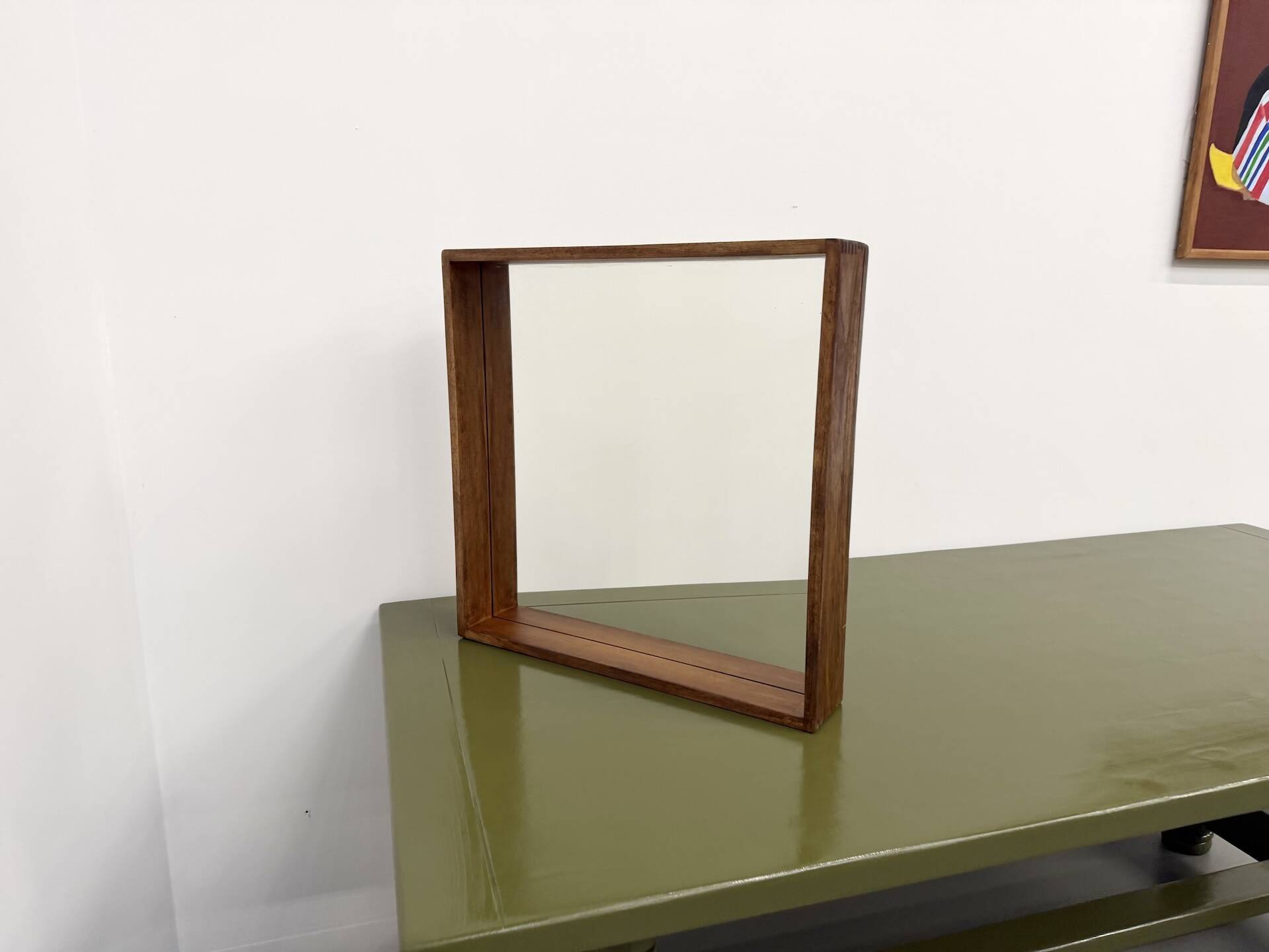 Square modernist wooden mirror — Scandinavian style, 1970s