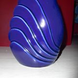 Blue lacquered vase with flowers & applied leaves