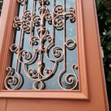 Porte d’entrée 264x99cm ancienne noyer chêne grille fer forgé panneau vitré