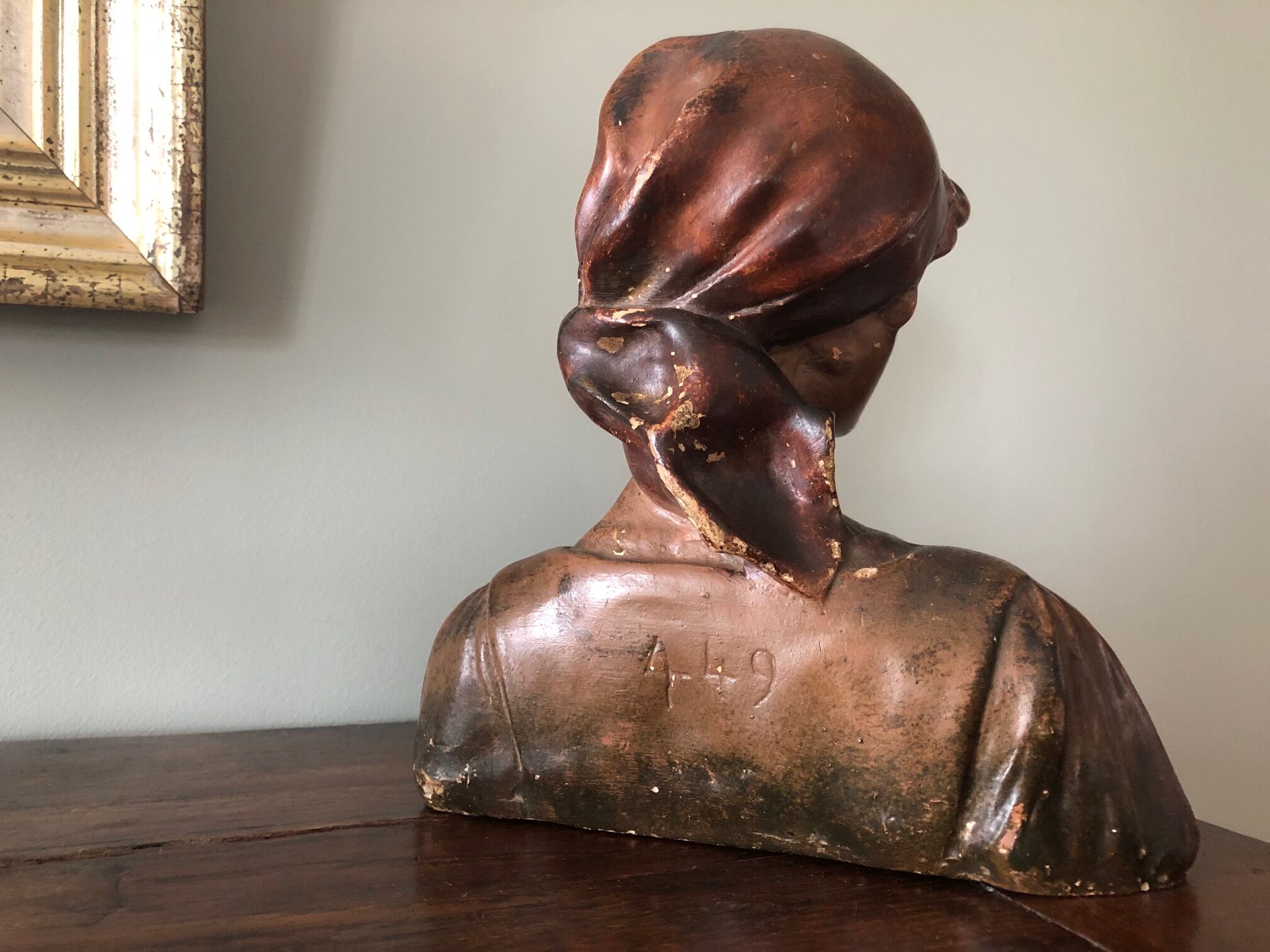 Plaster bust: girl in scarf