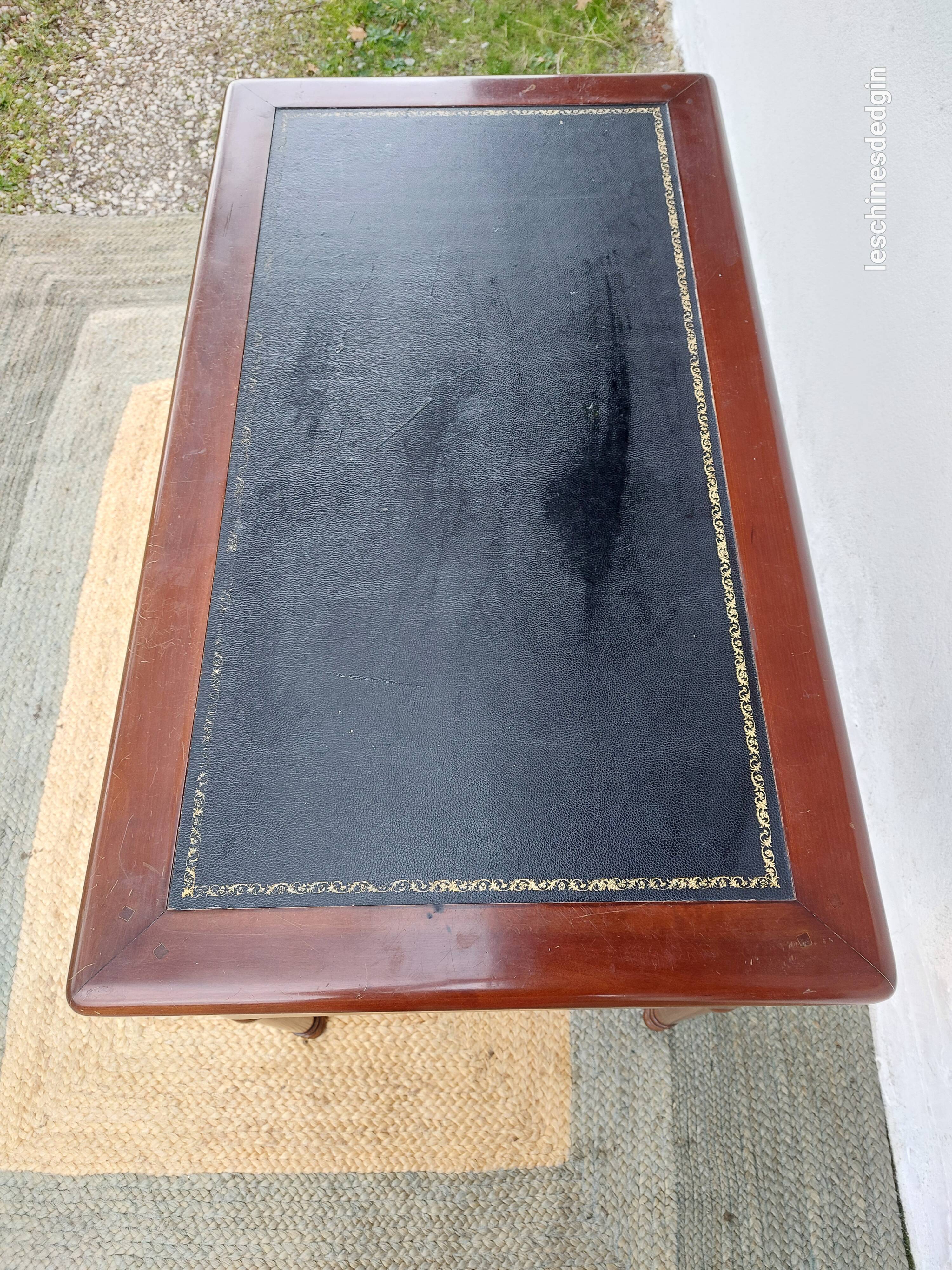 Black leather desk with extensions