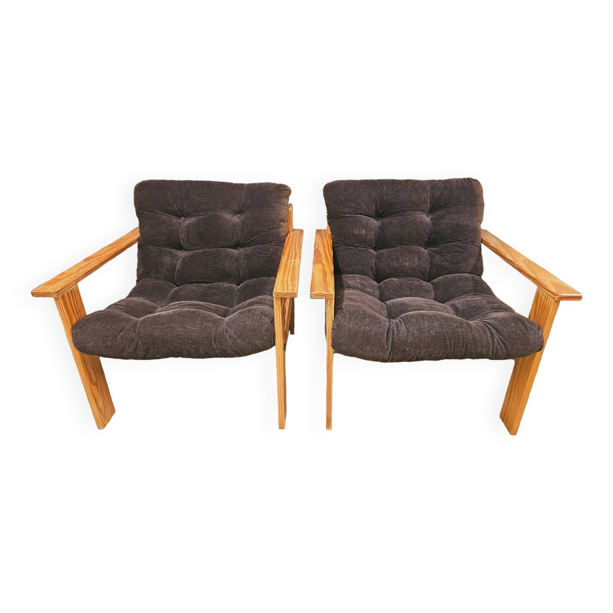 Pair of Yngve Ekström pine armchairs, 1970s