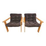 Pair of Yngve Ekström pine armchairs 1970