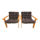 Pair of Yngve Ekström pine armchairs, 1970s