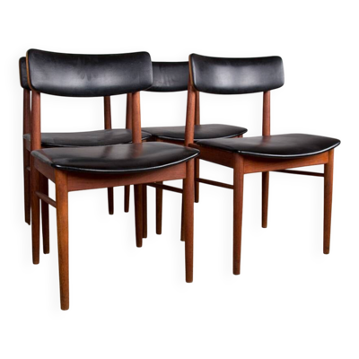Série de 4 chaises Danoises en Teck, Skai noir et Laiton Par Sax 1960.