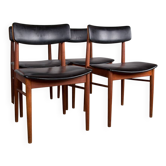 Set of 4 Danish chairs in teak, black skai and brass by Sax 1960.