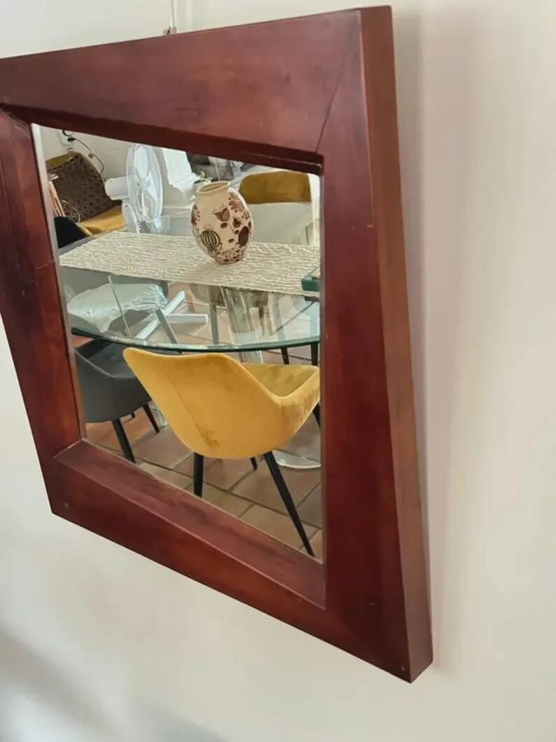 Grand miroir mural en bois exotique massif