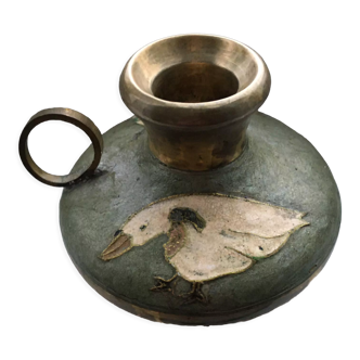Enamelled brass cellar rat. Motifs "Geese"