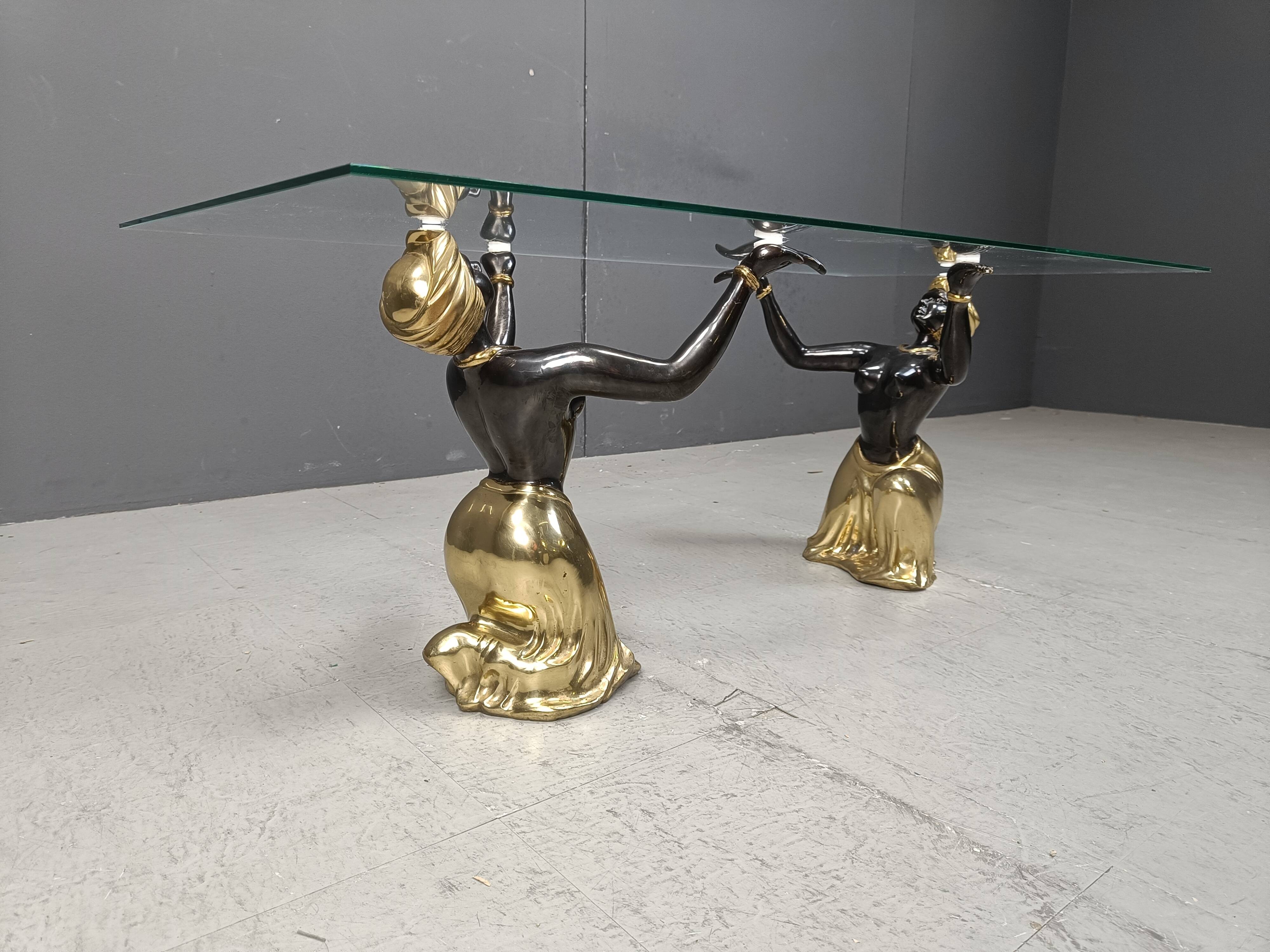 Vintage brass blackamoor coffee table, 1970s