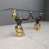 Table basse vintage en laiton Blackamoor, années 1970