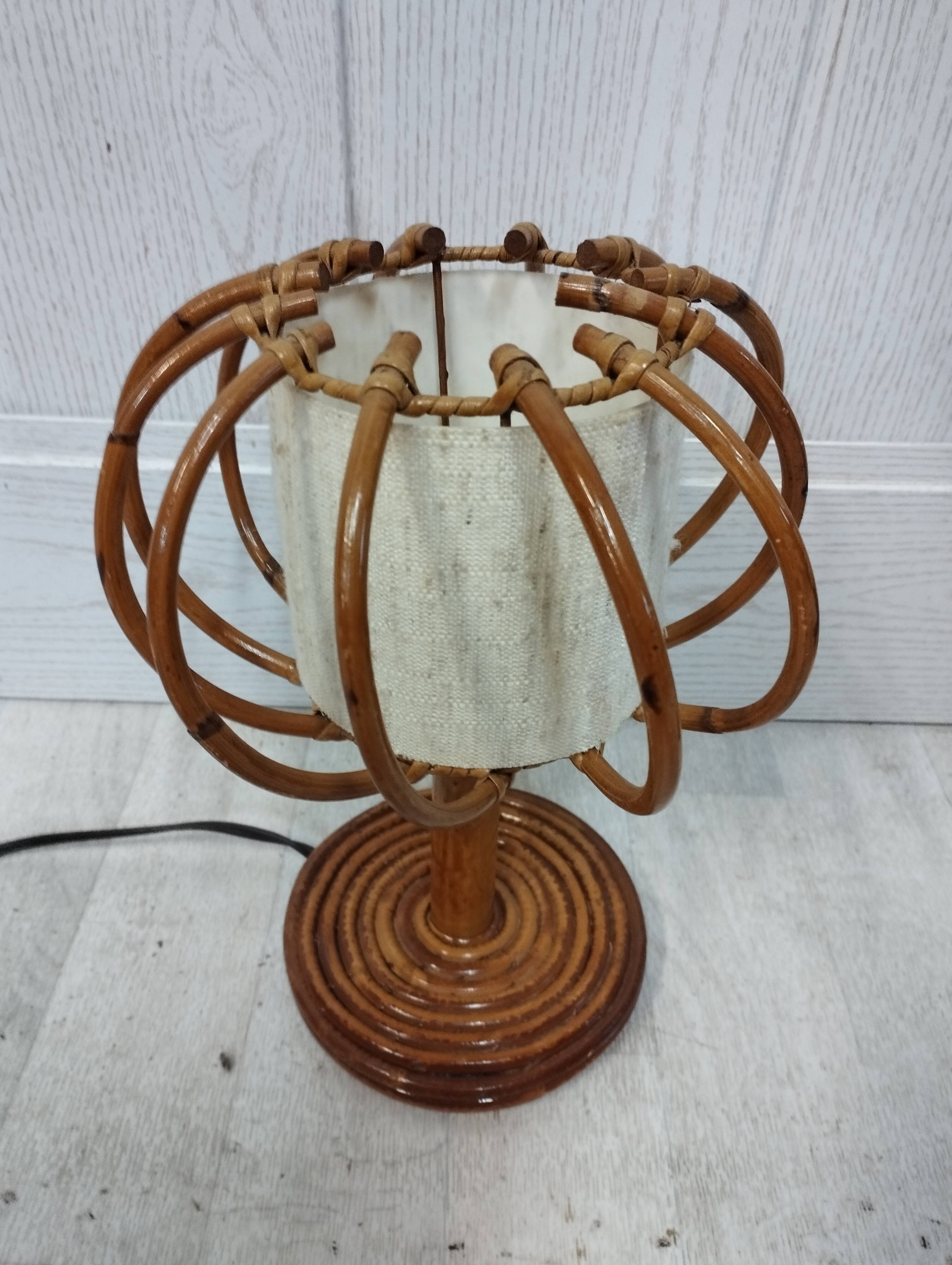 Pair of Louis Sognot rattan bedside lamps