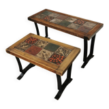 Pair of ceramic and metal nesting tables 1970