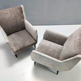 Pair of pearl grey and taupe velvet armchairs, italy