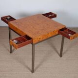 Table à jeu en loupe de bois par Guy Lefevre pour Maison Jansen, 1970