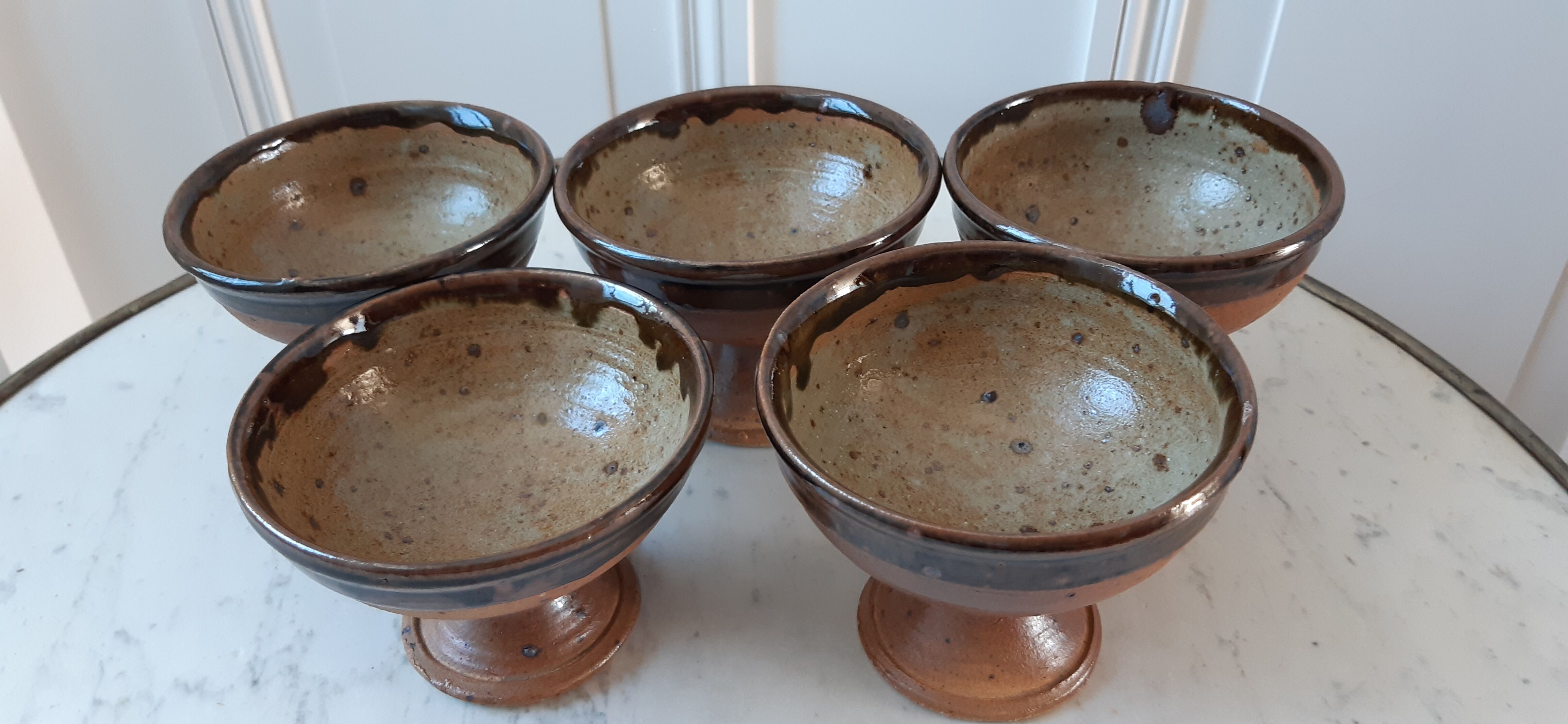 Set of 5 fruit cups / ice in stoneware artisanal pottery 70s