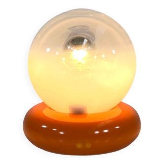 Orange glass and metal table lamp, 1980s