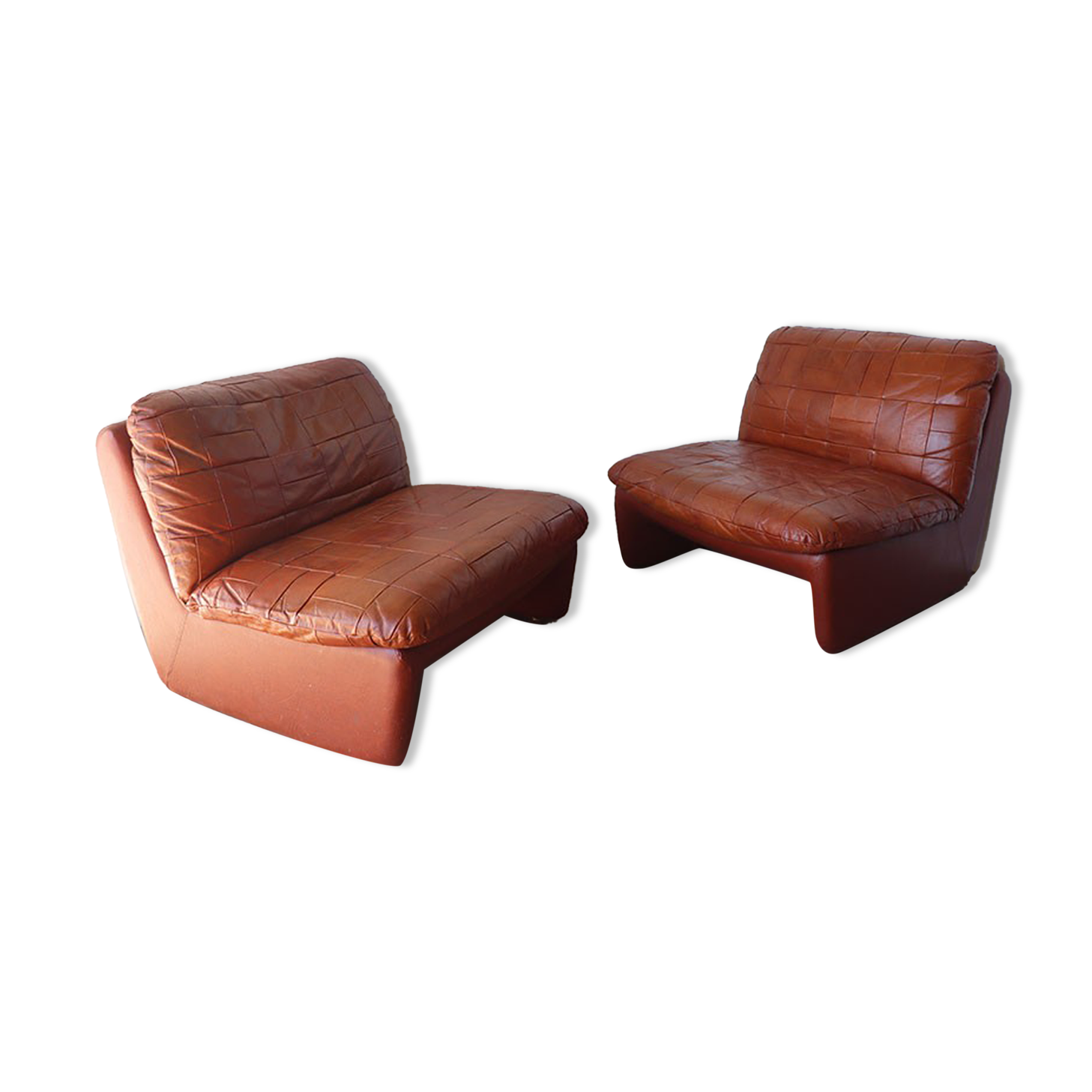 Pair of vintage 1970 patchwork leather heaters