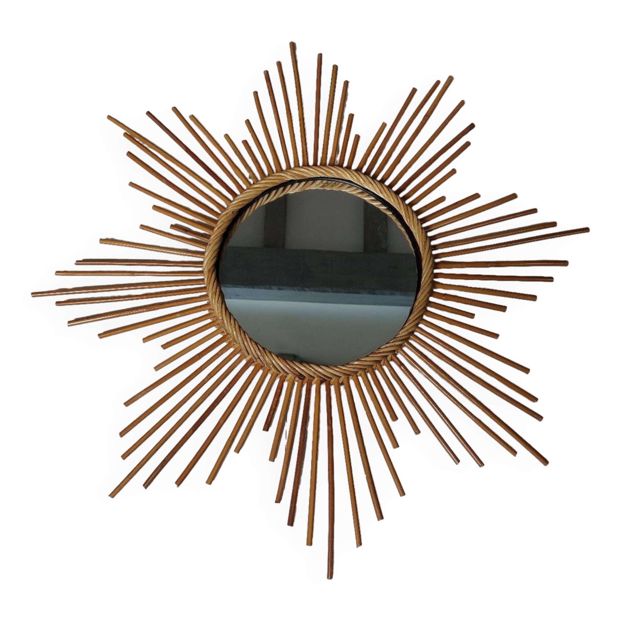 Vintage rattan sun mirror 1960