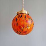 Duo de suspensions Art Déco en verre moucheté multicolore, 1930