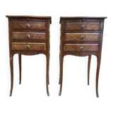 Pair of Louis Transition bedside tables in marquetry