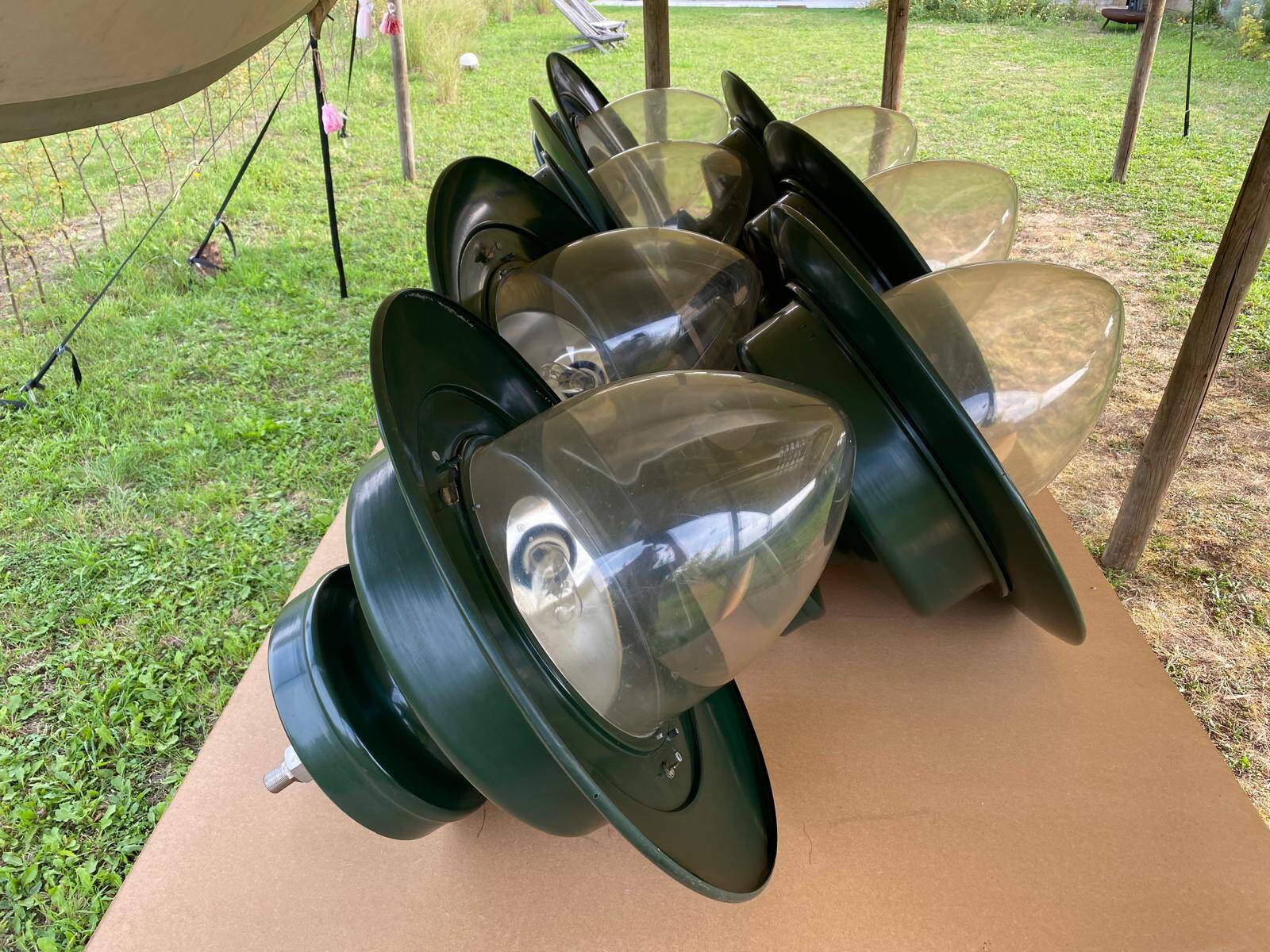 Set of 7 authentic schreder albany maxi light fixtures.