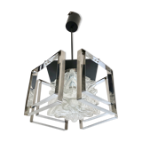 Glass and chrome hanging lamp 1970