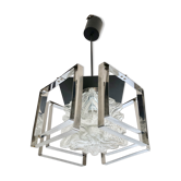 Glass and chrome hanging lamp 1970