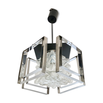 Glass and chrome hanging lamp 1970