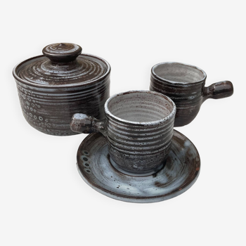 Roger collet, cups and sugar bowl, vallauris, ceramics, 1970