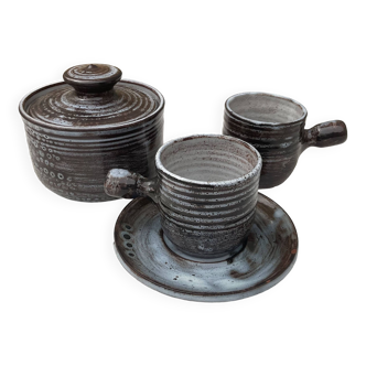 Roger collet, cups and sugar bowl, vallauris, ceramics, 1970