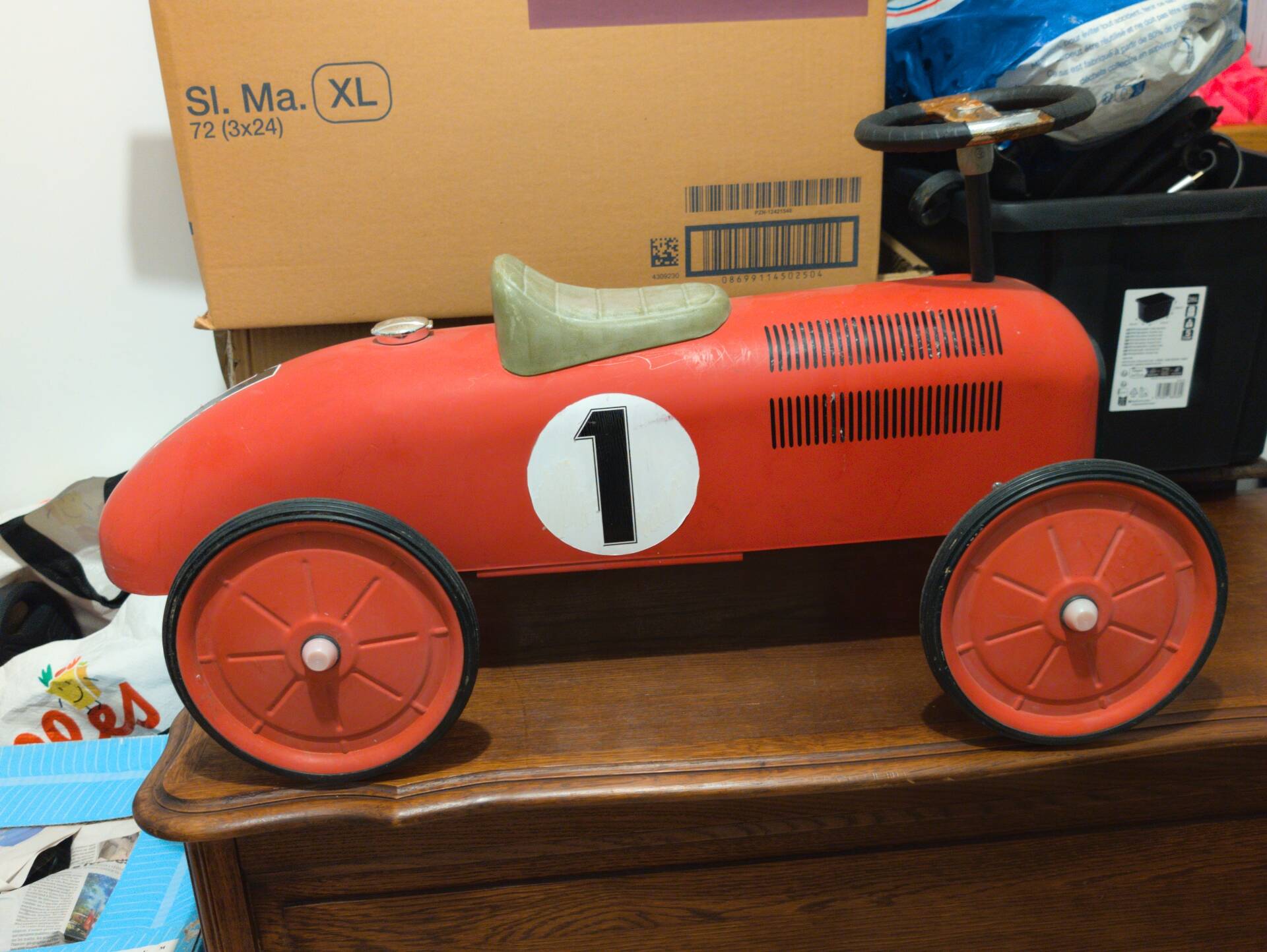 Vintage No. 1 Red Metal Racing Car Carrier - Car