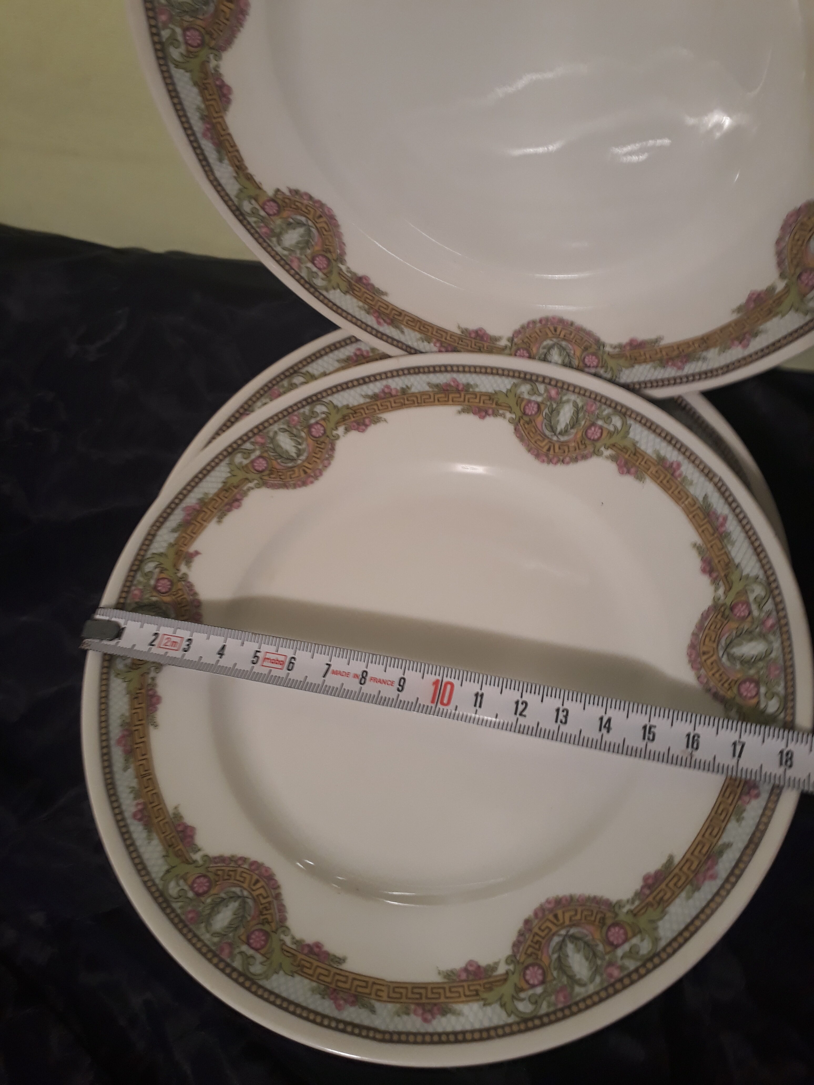 Set of 6 plates dessert flowers art deco style, Limoges porcelain