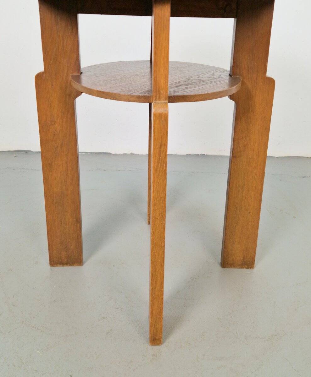 Art Deco Round Oak Side Table, 1930s
