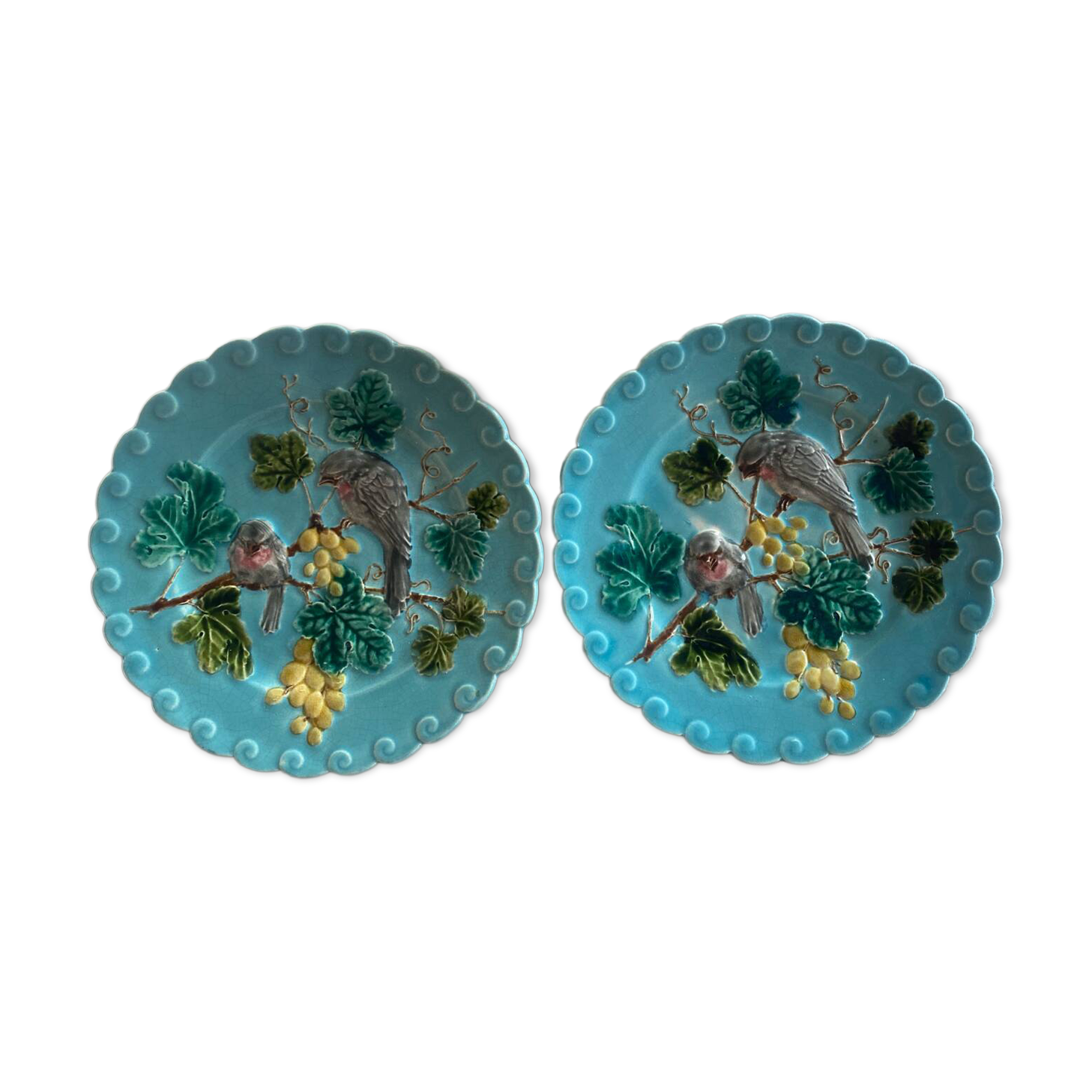 Set of 2 majolica plates from Sarreguemines.