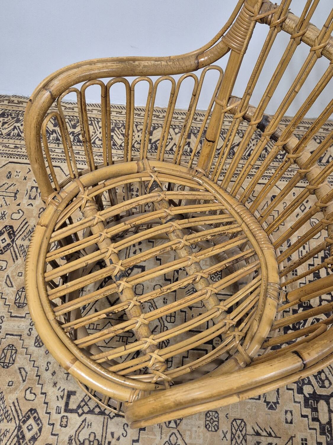 Fauteuil en Rotin Bambou vintage 1950s design -H85cm