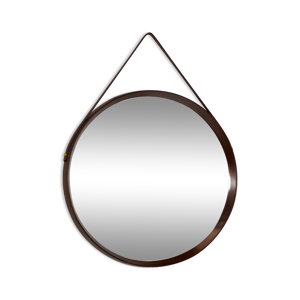 Miroir mural rond italien en teck