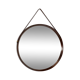 Italian round wall mirror in solid teak leather and brass 1950 68x53cm