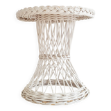 Table ou bout de canapé osier rotin blanc