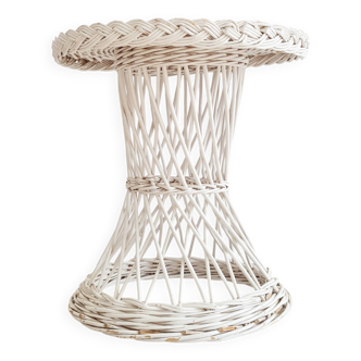 Table ou bout de canapé osier rotin blanc