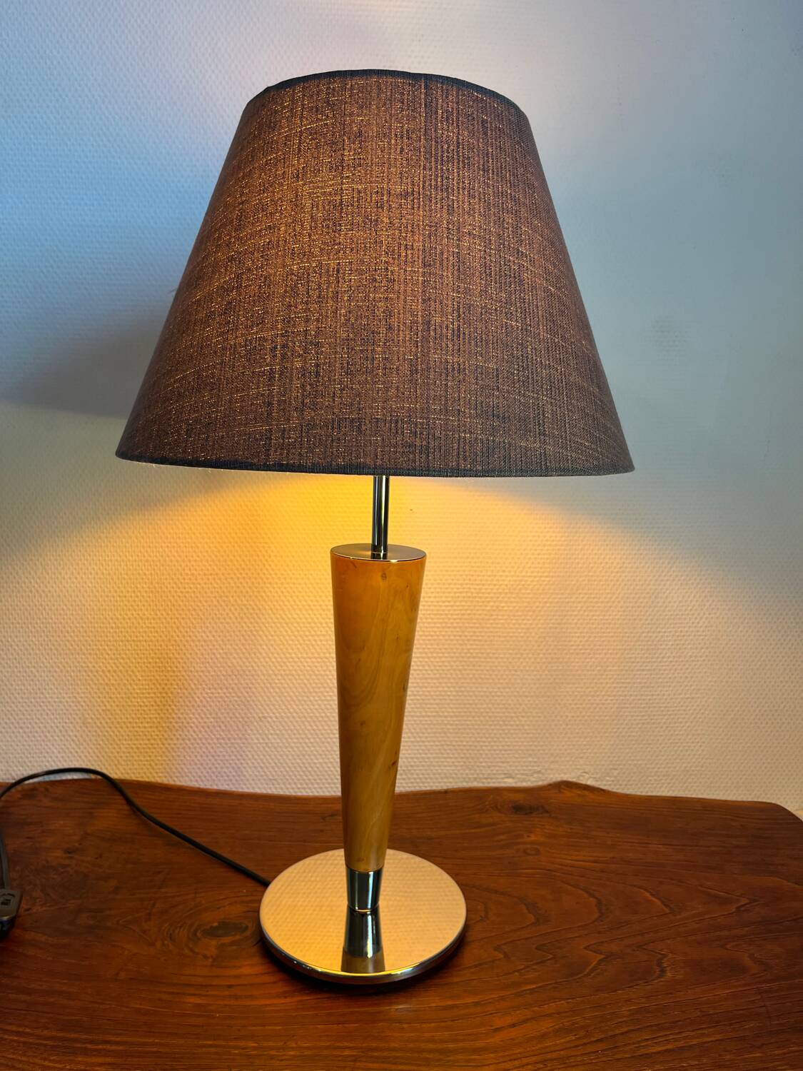 Art Deco table lamp in wood and silver metal