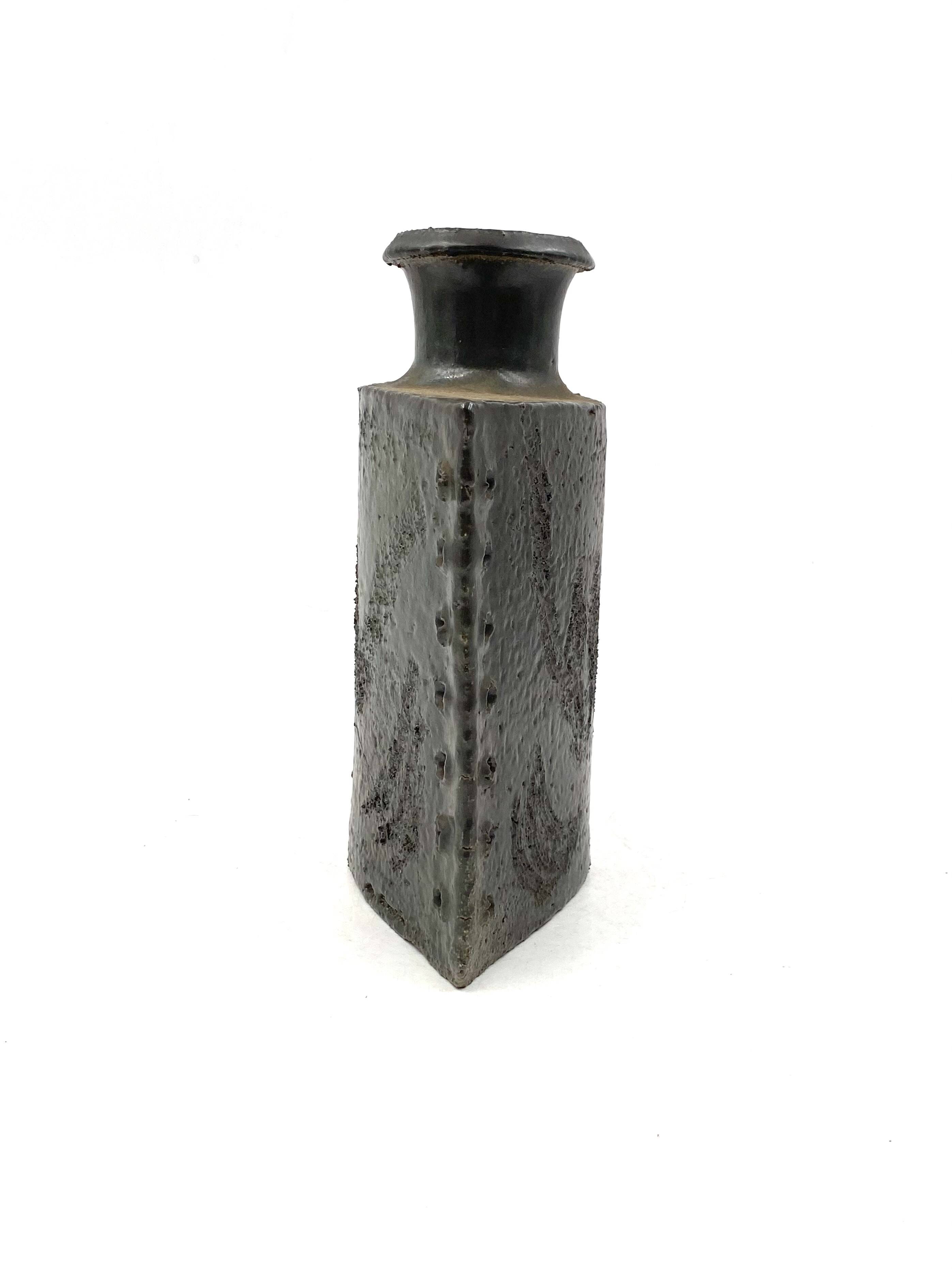 Dark green brutalist ceramic vase, Italy 1980s