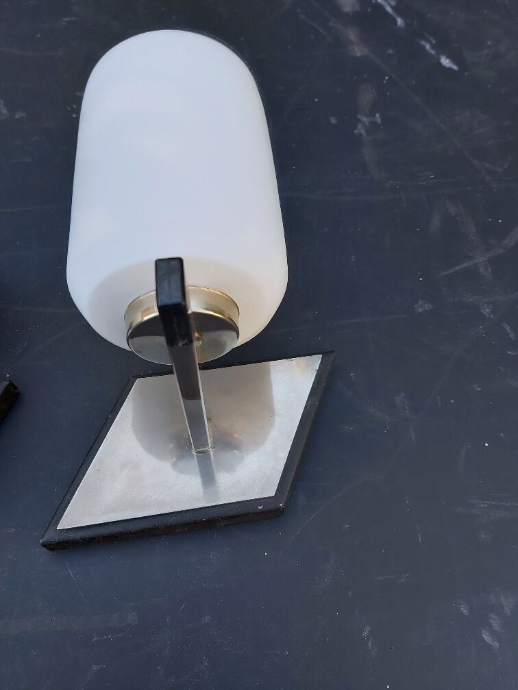 Pair of vintage metal and opaline wall light