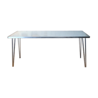 Table folding vintage blue metal chrome & formica