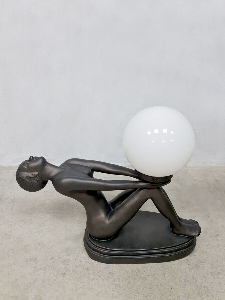 Art deco bronze sculpture lamp lady woman Max Le Verrier