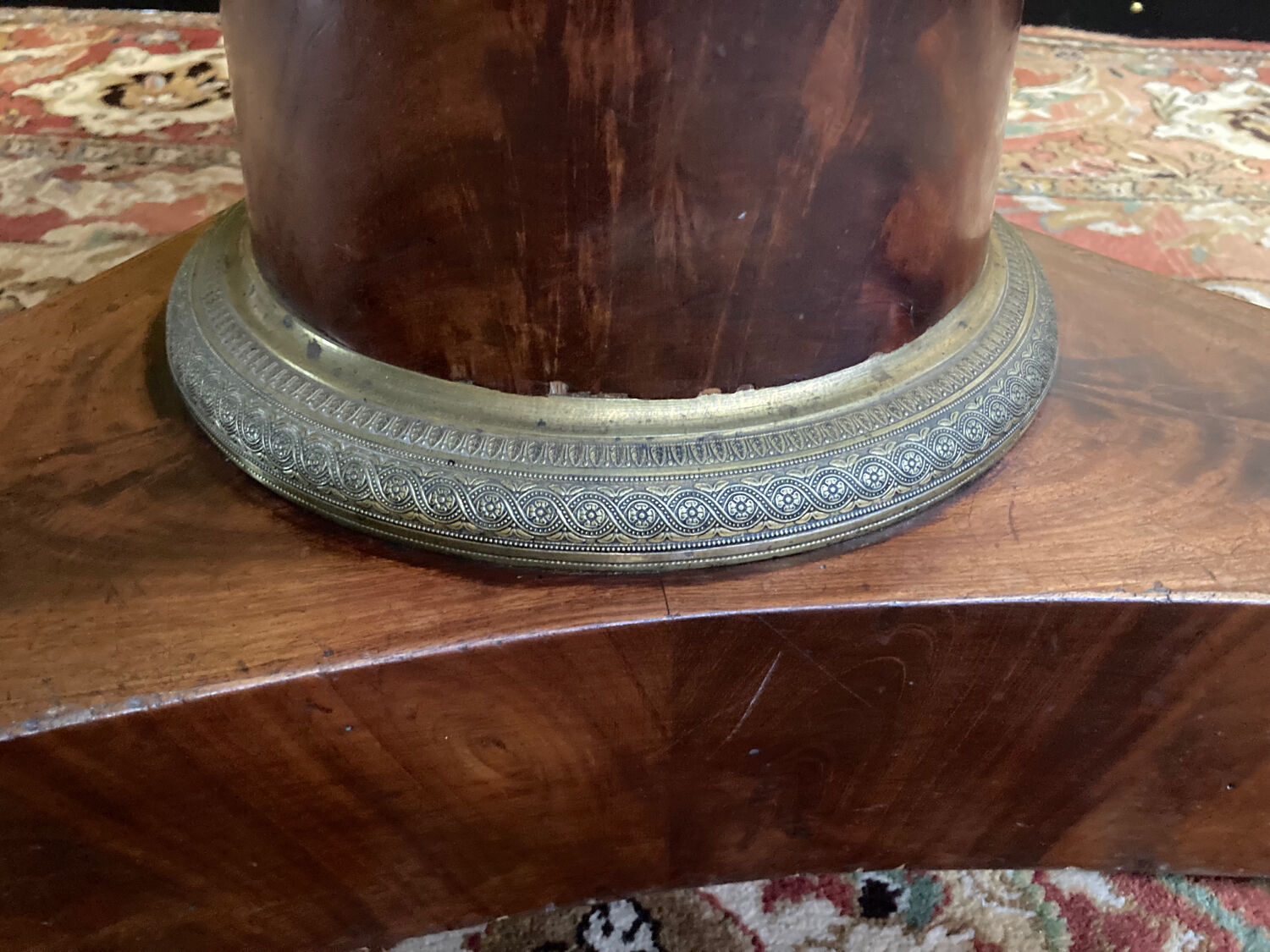 Mahogany pedestal table with marble top veneer
