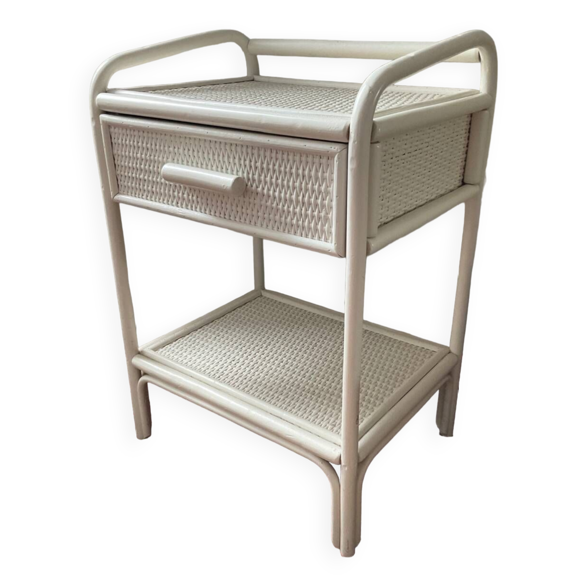 Vintage rattan bedside table from the 70s and 80s