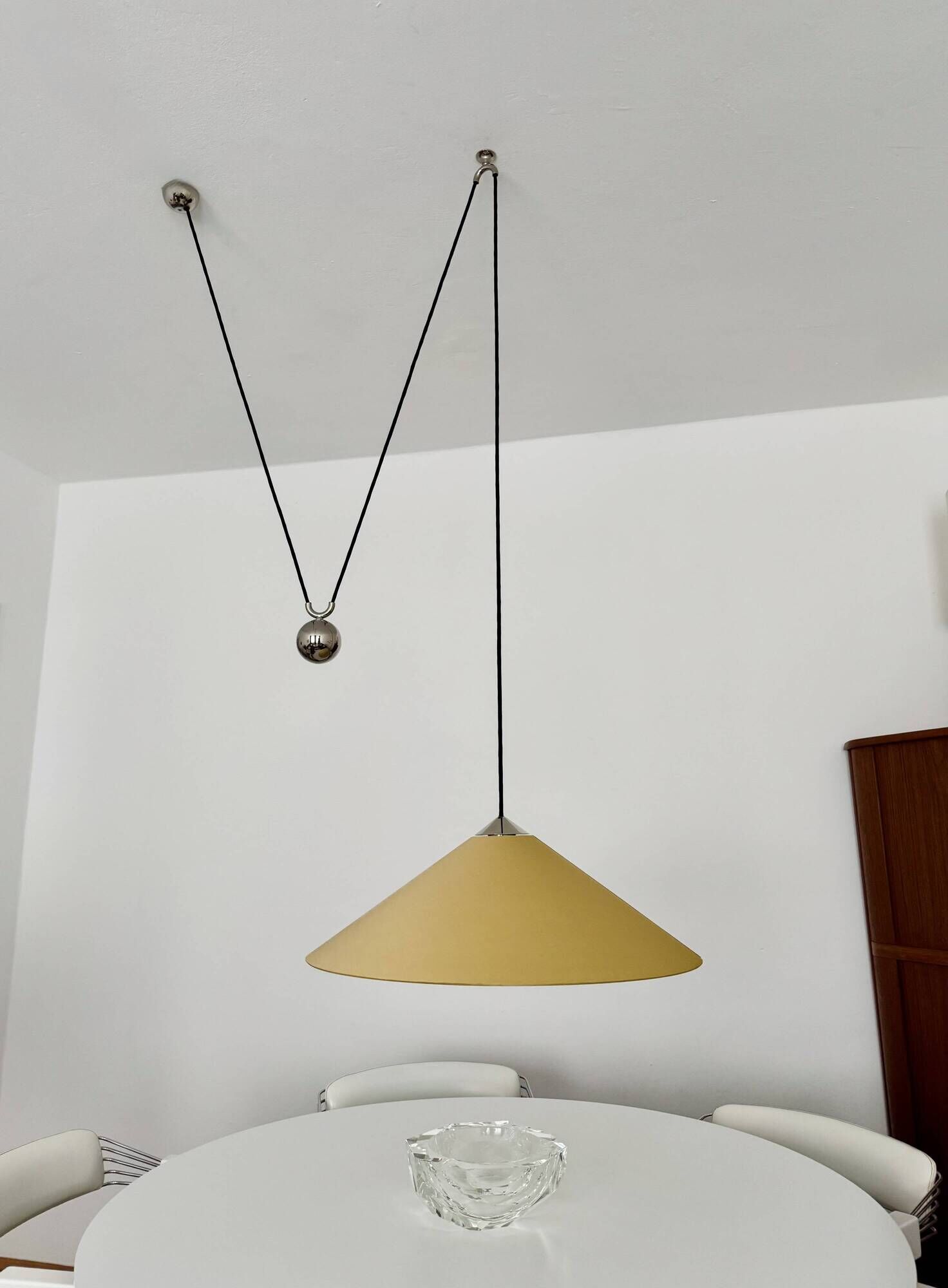 Adjustable Nickel Plated Pendant Lamp with Counterweight by Florian Schulz