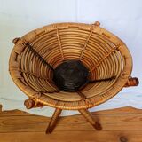 Basket on wooden and woven wicker legs 1950
