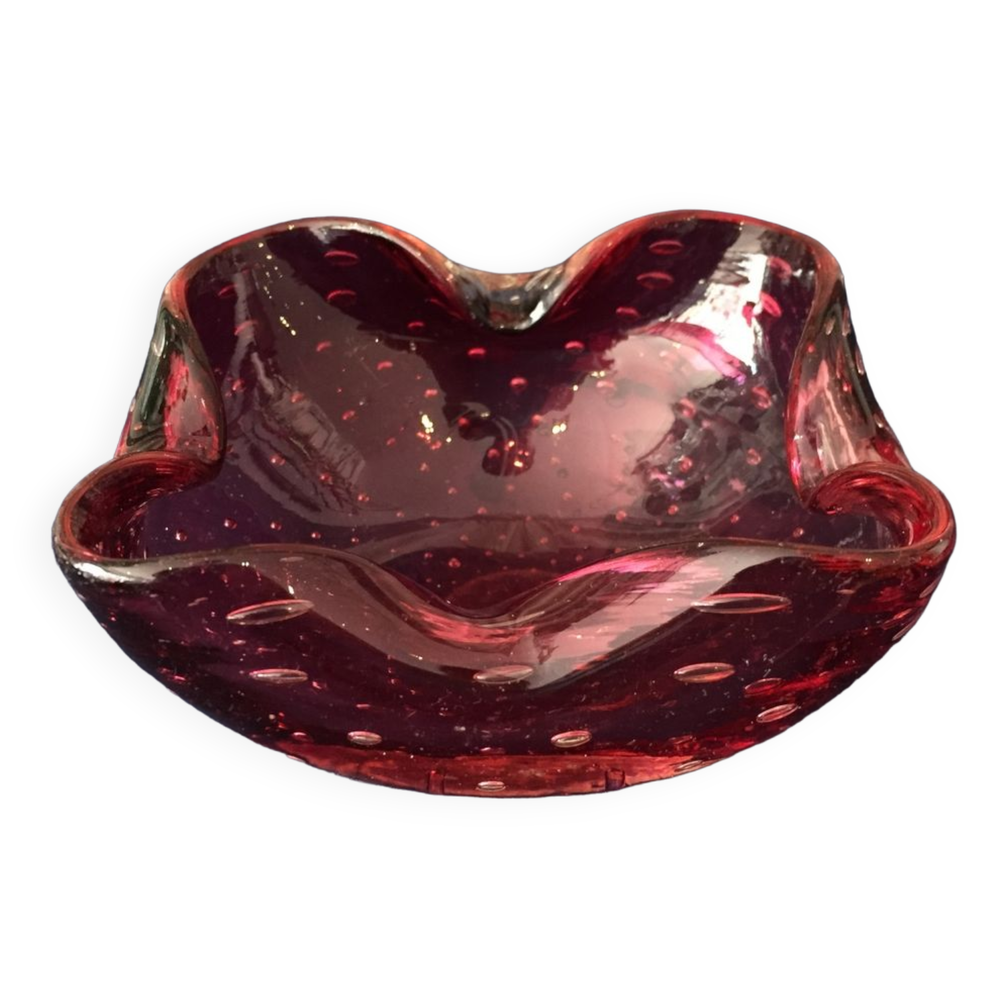 Purple pink bubble glass pocket or ashtray can be murano